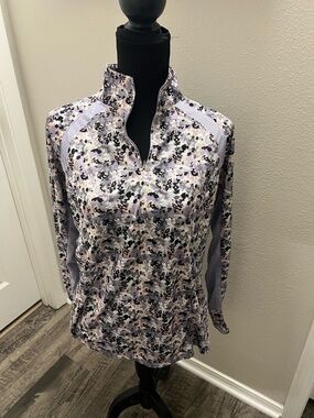 Like New! Ariat Sunstopper Lavender/Pink/Black Floral Camo 1/4-Zip Sun Shirt